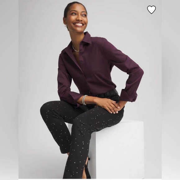 Chico's Maroon Red No Iron Stretch Button-Down Shirt - Picture 2 of 15